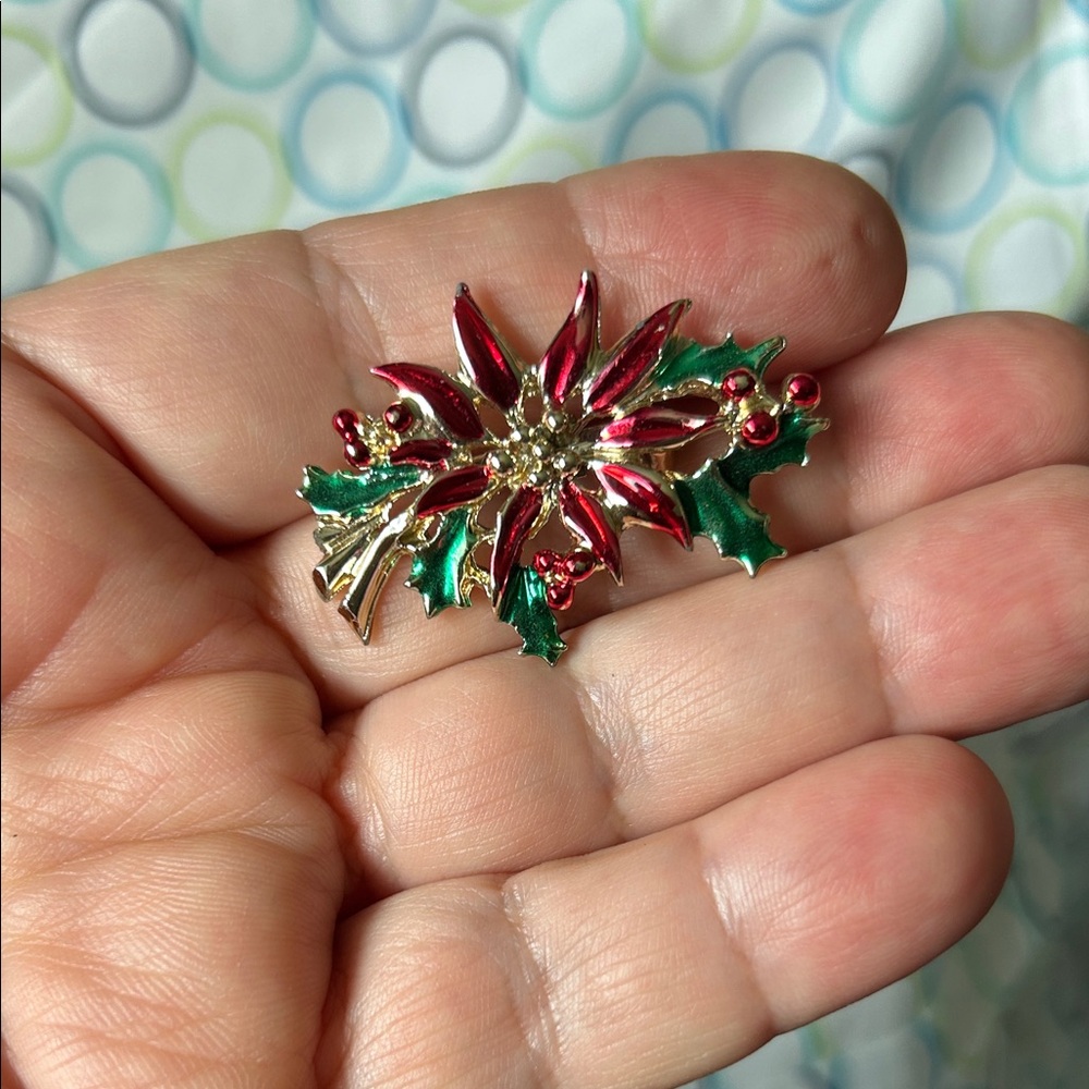 Rodo Red and Green Floral Brooch